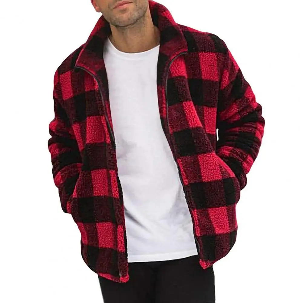 

Hooded Down Jacket Slim-Fit Cotton Padded Coat Outwear Fleece Coat Warm Jackets Outwear Plaid Print Men Jacket Coat Outerwear