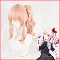 akiyama mizuki mzk pink long curly cosplay wig amia ponytail heat resistant hair wig free wig cap