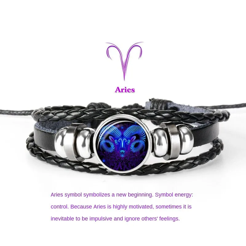

12 Constellations Bracelets 12 Zodiac Men's Korean-Style Chic and Unique Trendy Women's Street Racket Bracelet Leather Bracelet
