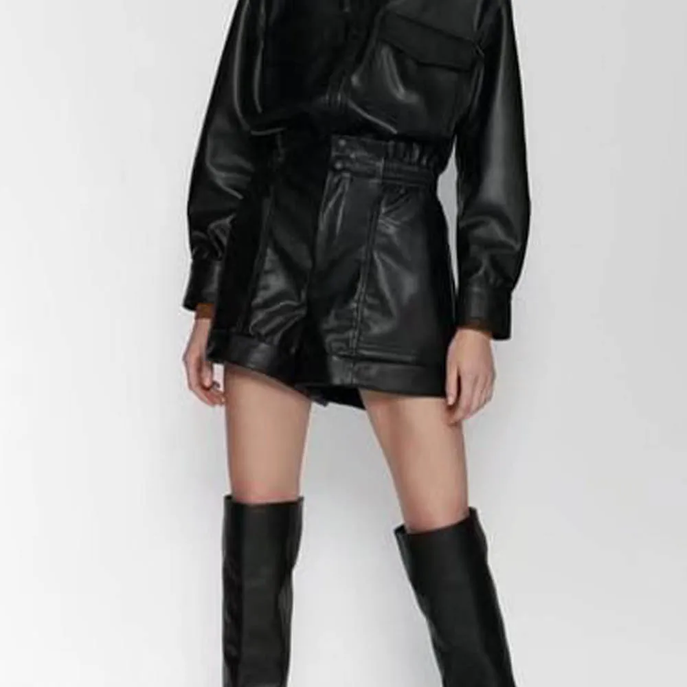 

Женские повседневные шорты Za из искусственной кожи, яркие универсальные модные штаны, винтажная одежда, Новинка осени 2021