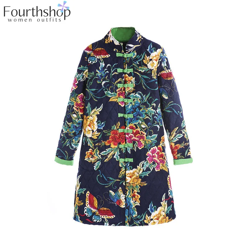 Женские Длинные куртки и пальто с цветочным принтом китайская ветровка