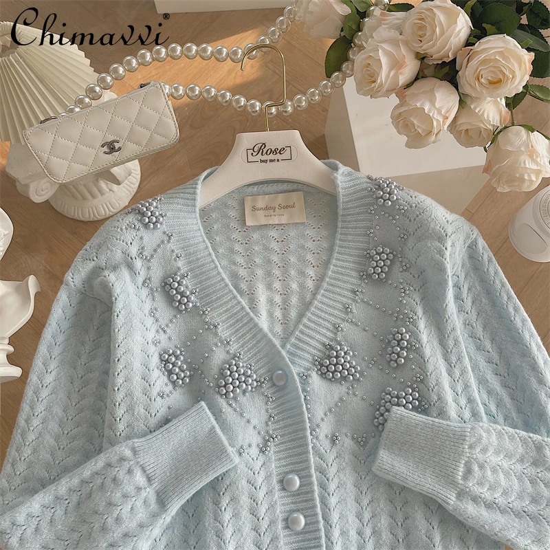 

Кардиган женский вязаный с длинным рукавом и V-образным вырезом