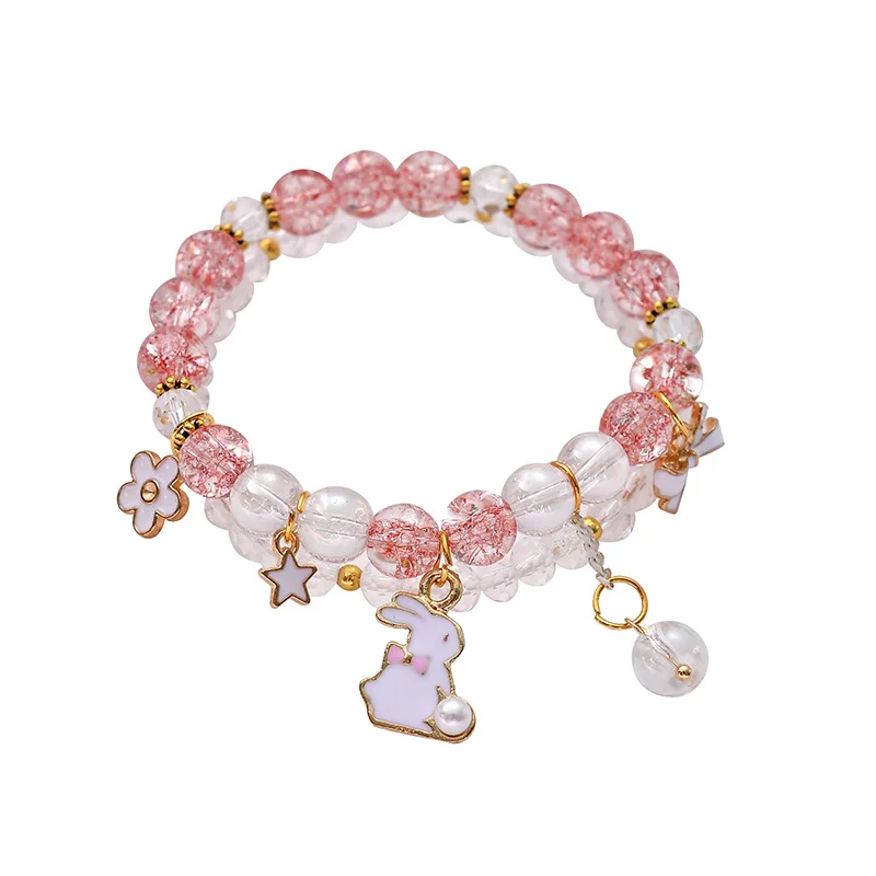 

2021 New Colorful Purple Chalcedony Crystal Rabbit Flower Cute Little Fresh Single Circle Lady Bracelet Jewelry