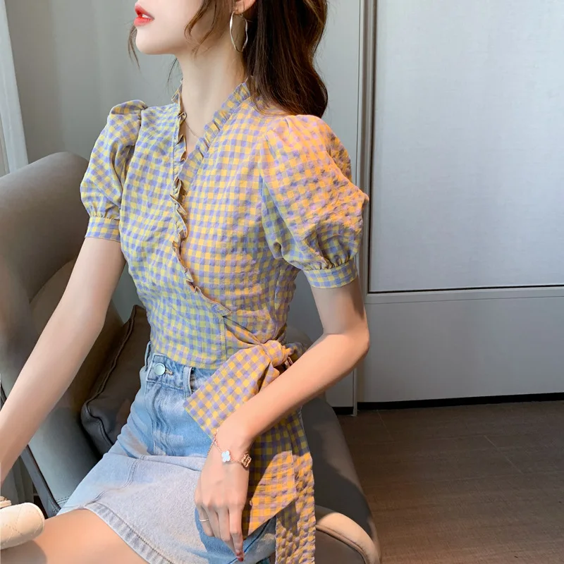 Блузка женская шифоновая с V-образным вырезом и рукавами-фонариками 2020 | Женская