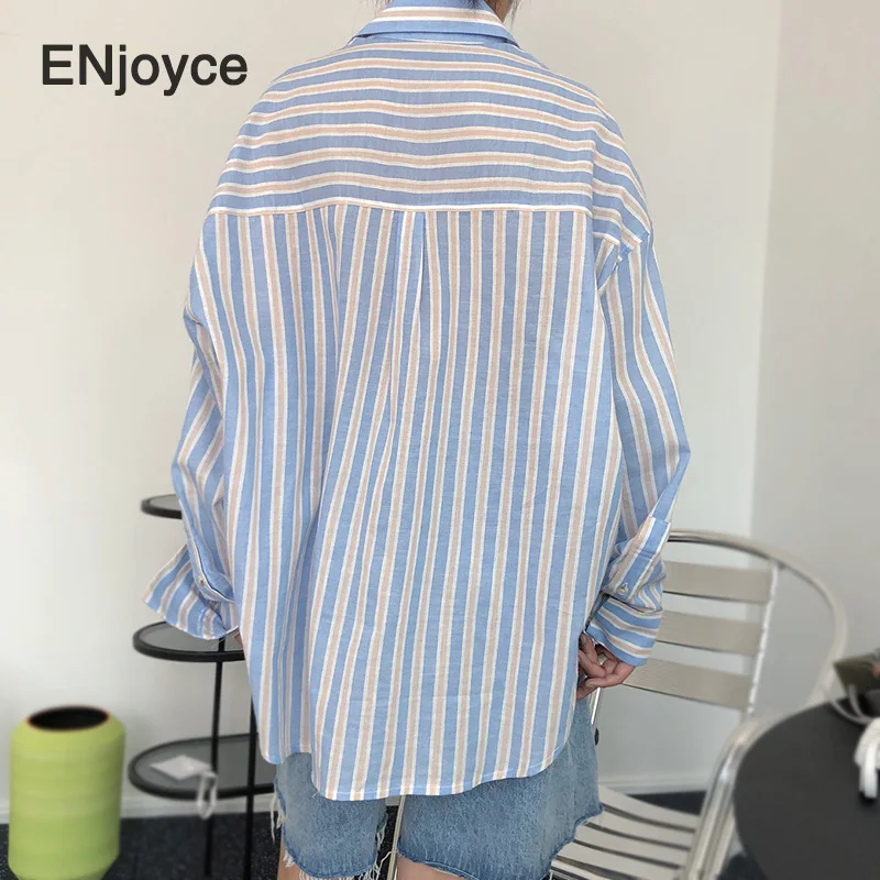 Винтажные полосатые рубашки женские повседневные блузки в Корейском стиле