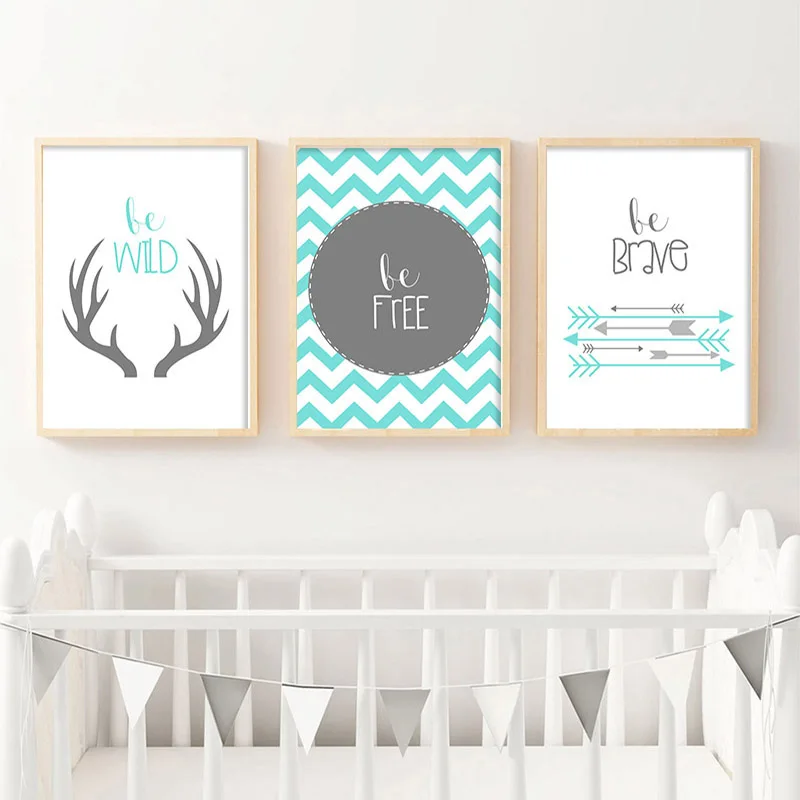 Синий плакат для детской комнаты племя оленьи рога печать на холсте