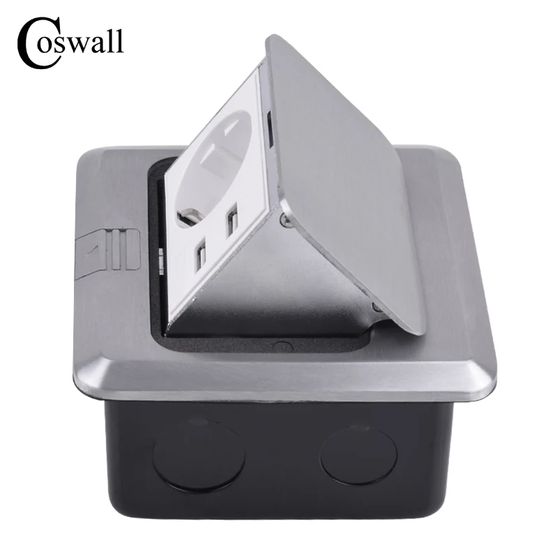 Coswall все алюминиевые Серебристые панели мягкие всплывающие напольные розетки 16A