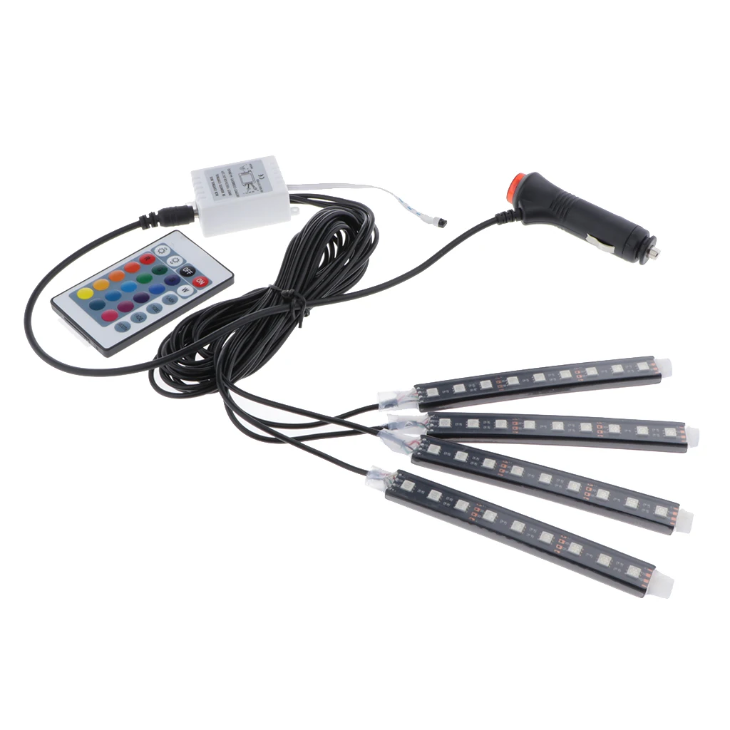 

4X 9 LED Car Interior USB Charger RGB Atmosphere Lights Strip Remote Control
