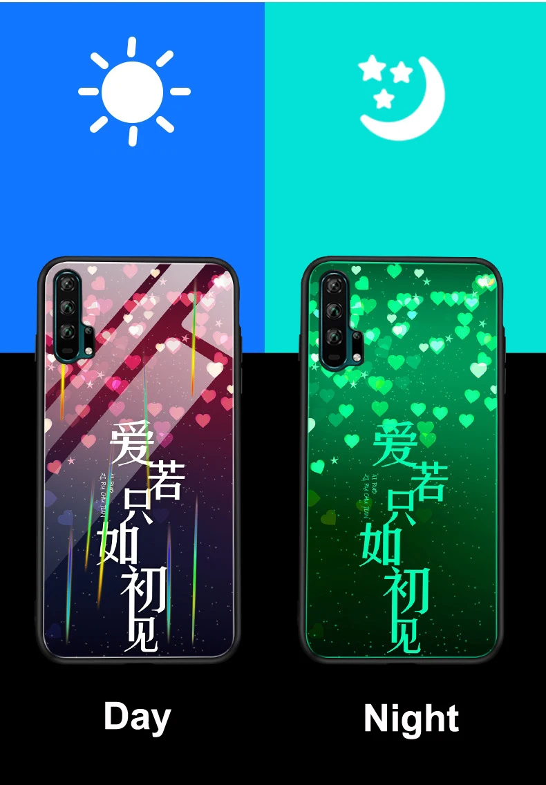 Для huawei P30 Pro P20 Lite Nova 5i 4e 3 3i Коврики 20 20X Honor 20 V20 9X чехол лазерный световой закаленное Стекло светящийся чехол с ночным мотивом