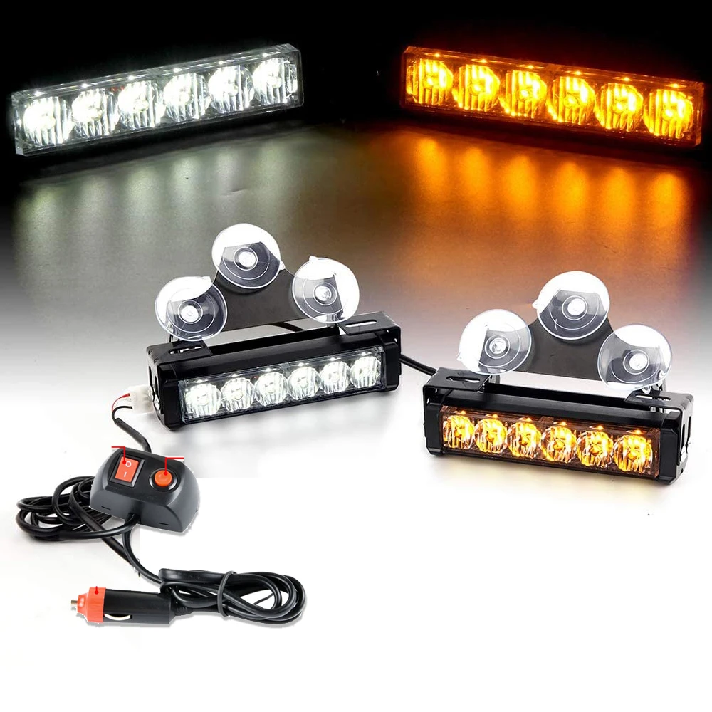 

12 LED Emergency Strobe Light Bar Beacon Warning Vehicle Car Strobe Flashing Light for Interior Windshield/Grille