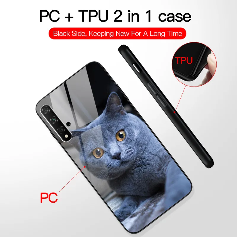 Чехол для телефона Huawei Nova 5T глянцевый Жесткий пластиковый с милым котом Mate 20 Lite PRO