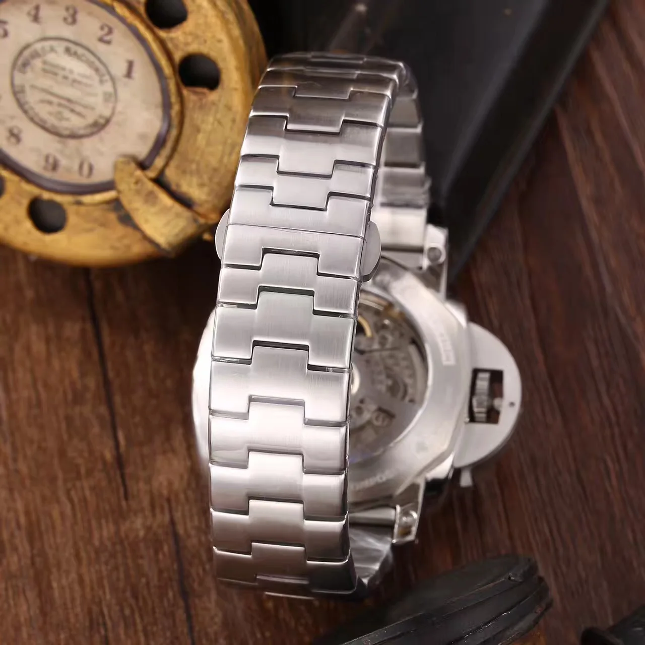 

Classic Men Automatic Mechanical Sapphire Stainless Steel TOURBILLON GMT Watch 3 Day Luminous Sport 1950 Glass Back Watches