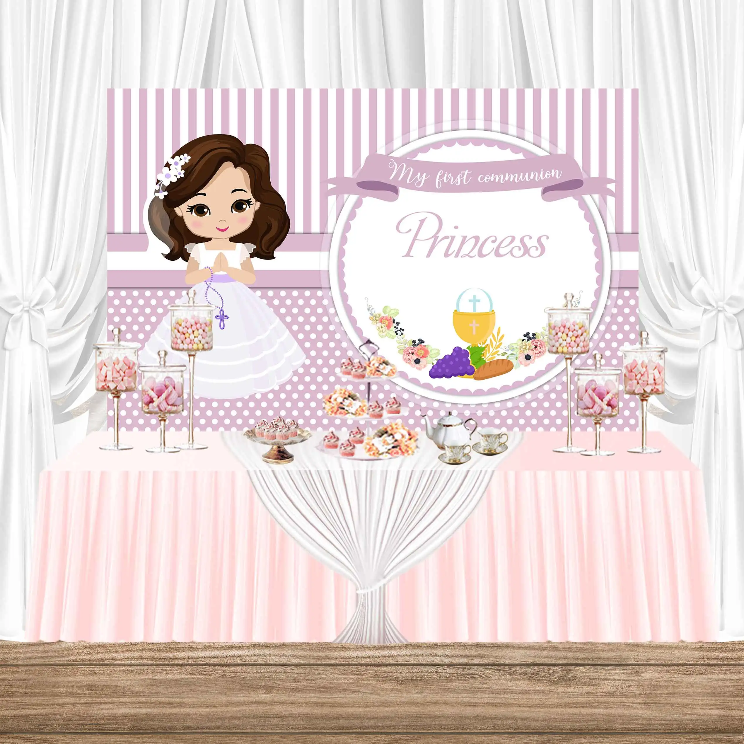 

Girl God Bless First Communion Purple Grail Grape Child Photo Photography Party Backgrounds Baby Backdrop Portrait Backdrop