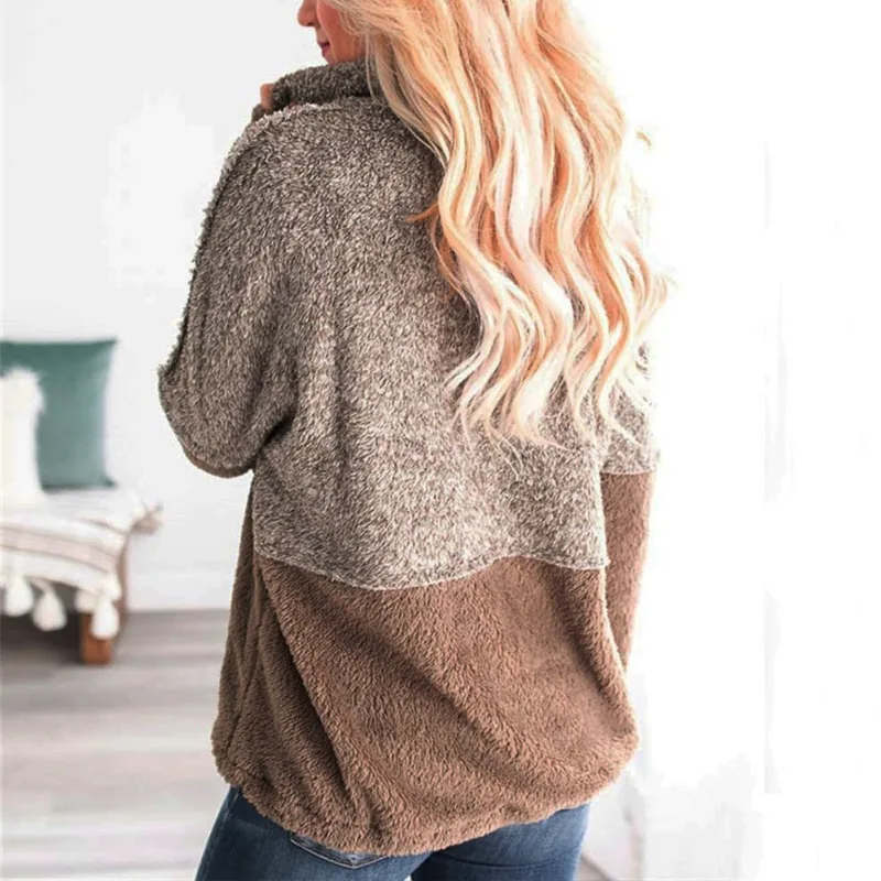 

Women Fashion Pocket Zipper Blouse Woolen Coat Long Sleeve Casual Warm Winter Autumn Loose Tops