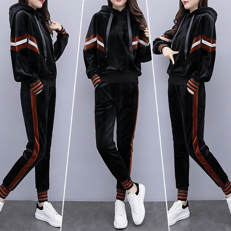 Вельветовые спортивные толстовки большого размера плюс костюмы женские с