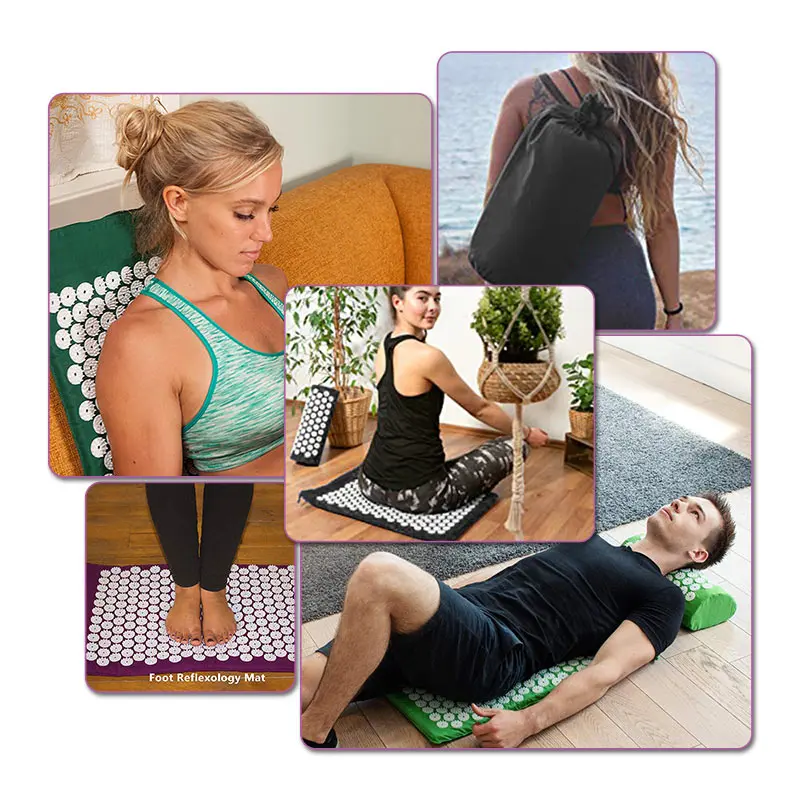 

Kuznetsov's Acupressure Yoga Mat Lotus Spike Cushion Applicator Back Pain Relief Needle Pad Eco Pranamat Pillow Set Gift Bag