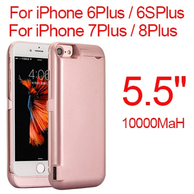 Rose 6P 6sP 7P 8P3 10000 мА/ч, Мощность чехол для iPhone 6 6s 7 plus чехол Батарея Зарядное устройство чехол для iPhone 6 6s 7 8 плюс Мощность Bank зарядное устройство чехол Мощность банка - Цвет: Rose 6P 6sP 7P 8P3