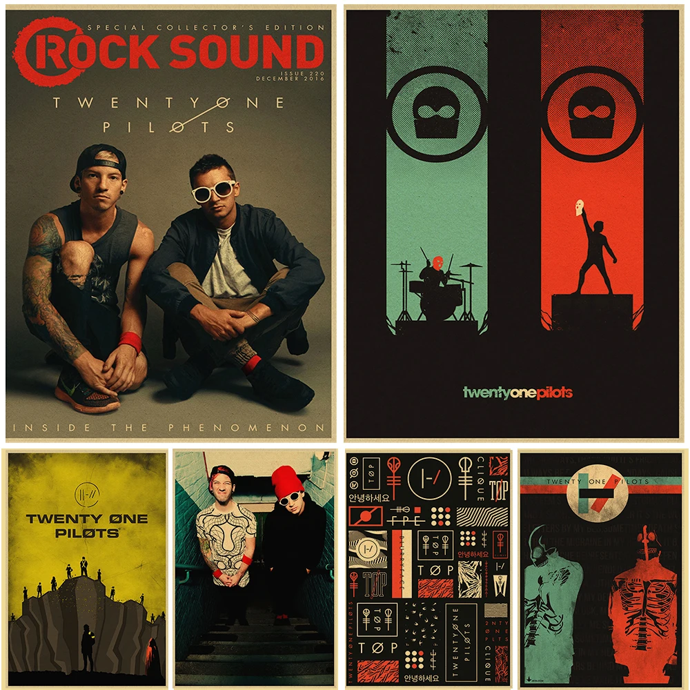 

Купите три и получите один бесплатно постеры американской альтернативной рок-группы Twenty One Pilots винтажные постеры из коричневой бумаги для г...