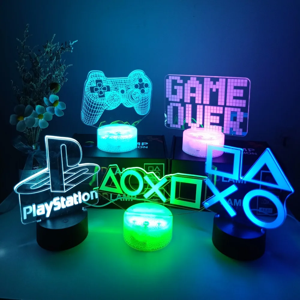 

New 3D Night Lamp Gaming Room Desk Setup Lighting Decor on the table Game Console Icon Logo Sensor Light for Kids Bedside Gift