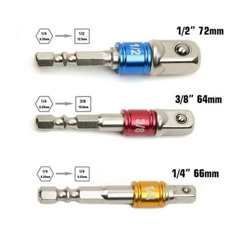 

Impact Driver Adaptor Extension Bit Set 1/4" 3/8" 1/2" Drill Socket Hex Shank