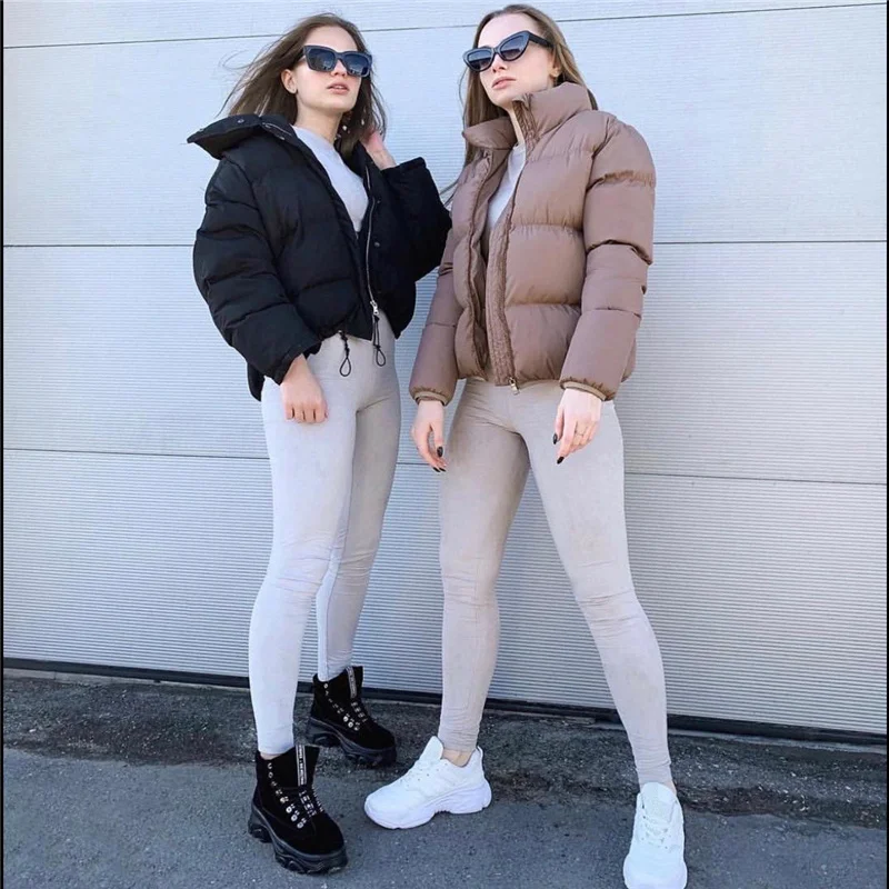 Women Zipper Warm Jacket Parkas Mujer Coat y2k Outerwear Short Jacket Autumn Winter Female Puffer Long Sleeve Cotton Coat Solid