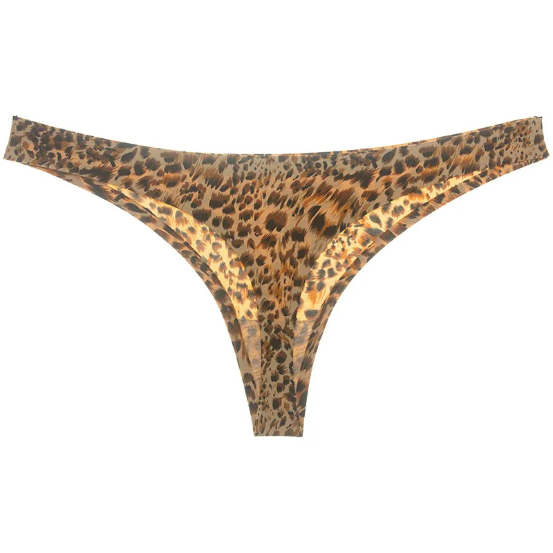 

Women Ice Silk Thongs G String Seamless Panties Female Low-Rise Leopard Print Underwear Women Sexy Panties Briefs Ladies T-back