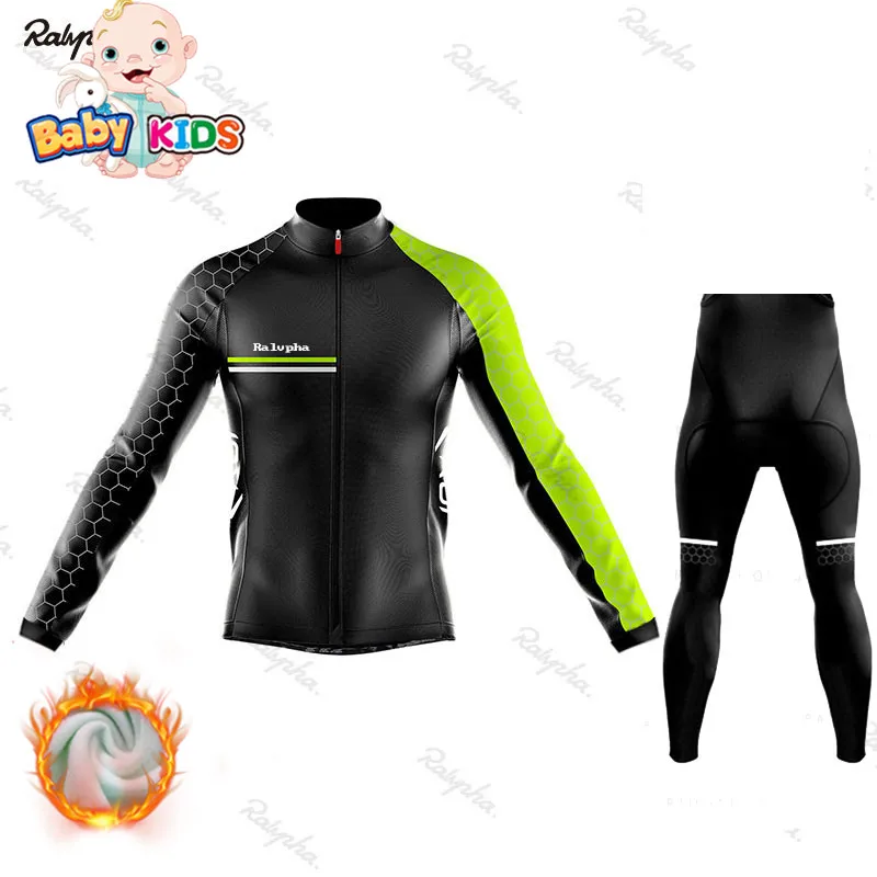 kids winter clothing ORBEAING/ г. Зимние флисовые Детские комплекты для велоспорта для мальчиков и девочек с длинными рукавами, костюм из Джерси для велоспорта, Ropa Ciclismo, MTB, велосипедная форма, комплект одежды - Цвет: kids winter clothing