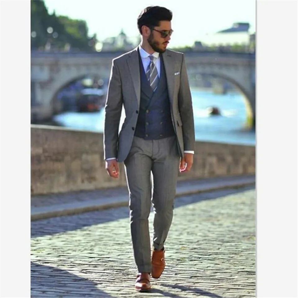 Veiai мужской костюм последние конструкции пальто брюки серый двубортный