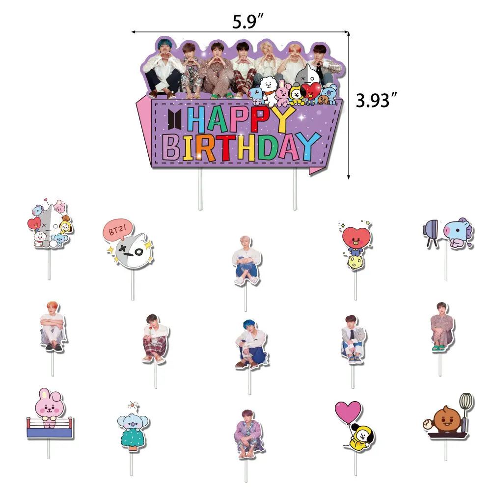 

Hot Bangtan Boys Birthday Party Supplies Includes Banner Cake Topper Cupcake Toppers Balloon for Girl Birthday Party Decoration