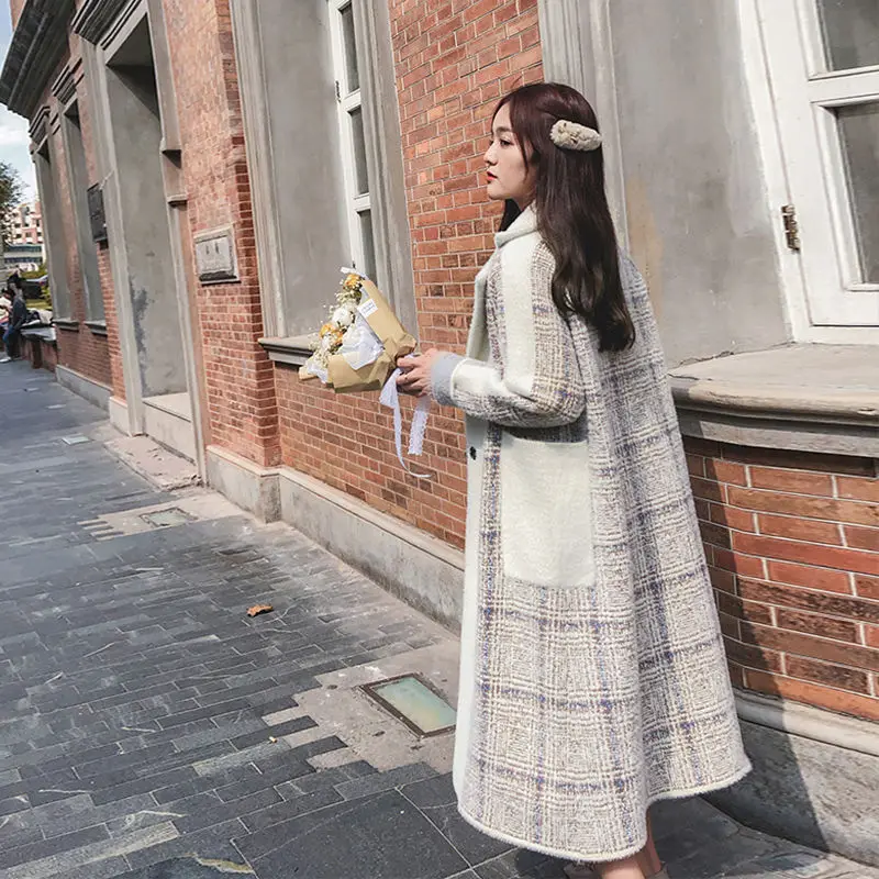 

Women New 2021 Autumn Winter Warm Fur Long Sleeve Faux Mink Fur Coat Female Fake Fur Jacket Plaid Outerwear Casual Overcoat C119
