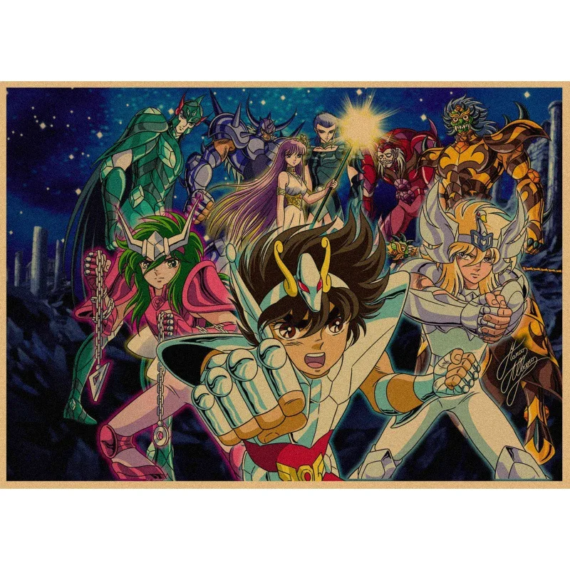 

Retro Kraft Paper Designs Saint Seiya Armor Kraftpaper Poster Homedecal Painting Wall Sticker for Coffee House Bar