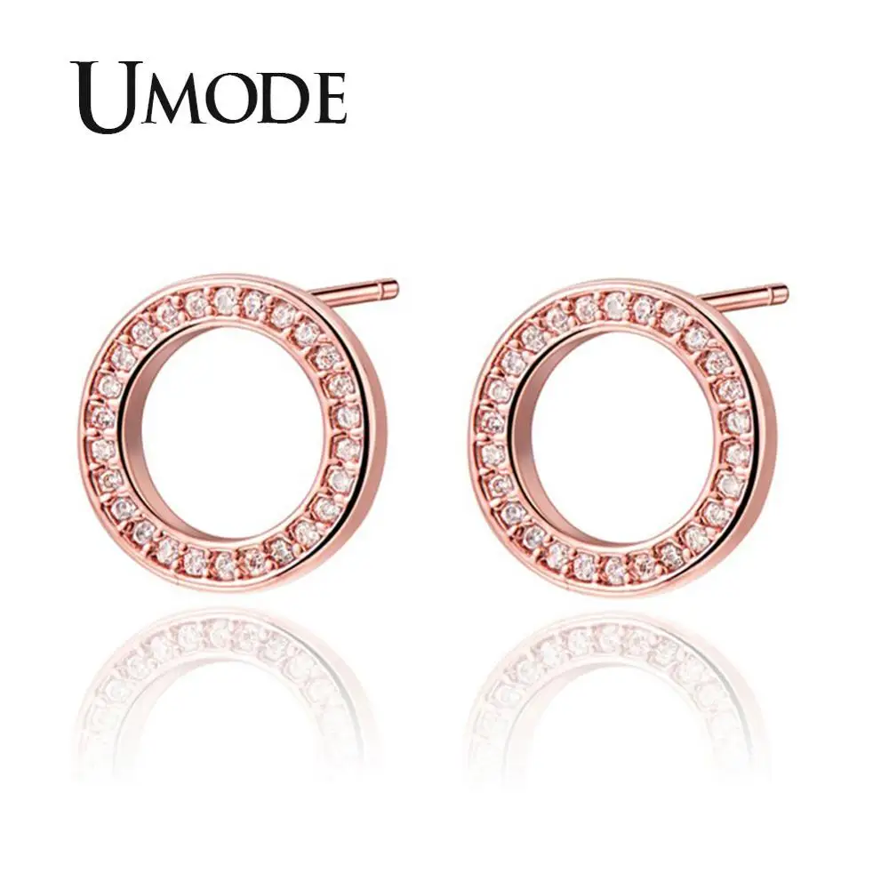 UMODE модные трендовые AAA+ серьги с цирконием кубической огранки для женщин корейские девушки новые маленькие шпильки розовое золото свадебные ювелирные изделия UE0531