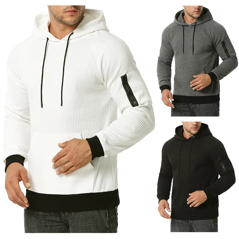 

Striped Sweatshirt Mens 2020 Brand Long Sleeve Hoodies Men Solid Casual Pocket Oversized Sweatshirts Zipper Decoration Pullover