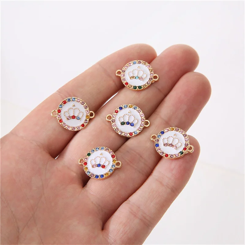 

Жюли Ван, 10 шт., эмалированная корона, соединитель для стразы, Круглый браслет из сплава, подвеска, изготовление ювелирных изделий, металличе...