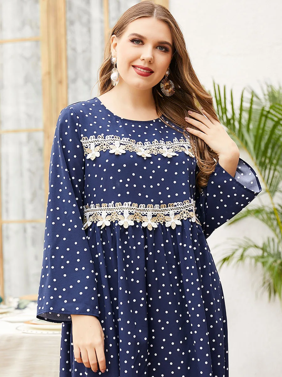 

Ramadan Turkey India Muslim Dress Embroidered Polka Dot Abaya Duabi Arabic Vestidos Moroccon Kaftan Islamic Clothing Jilbab Gown
