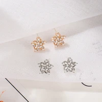 silver plated needle simulated pearl stud earrings hollow star flower earrings exquisite zircon jewelry