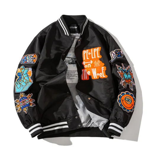 

New Fashion Retro Baseball Jacket Men And Women Hip-hop Embroidery Jacket Cartoon Anime Print Jacket High Street Couple Wear