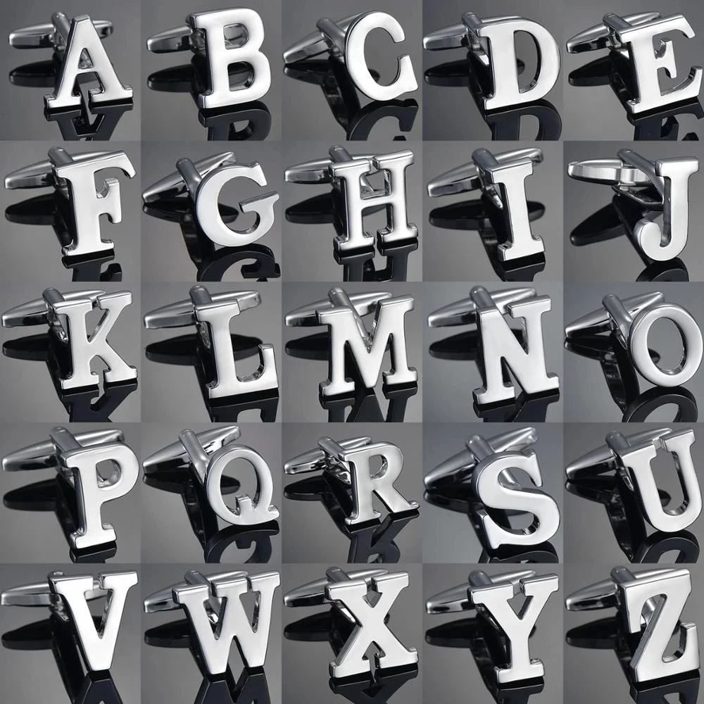 

Men's A-Z Alphabet Cufflinks Silvery Color Letter Cuff Button for Male Gentleman Shirt Wedding Cuff Links Fashion Jewelry Gifts