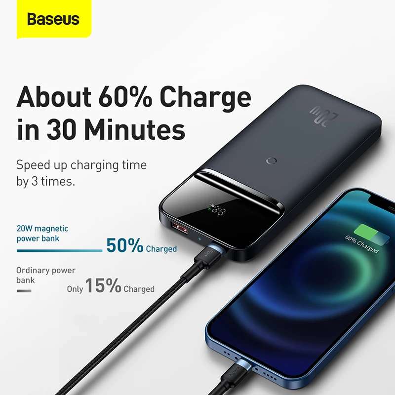 baseus wireless power bank 10000mah pd 20w magnetic external battery usb c fast charger for iphone 12 pro max xiaomi poverbank  free global shipp