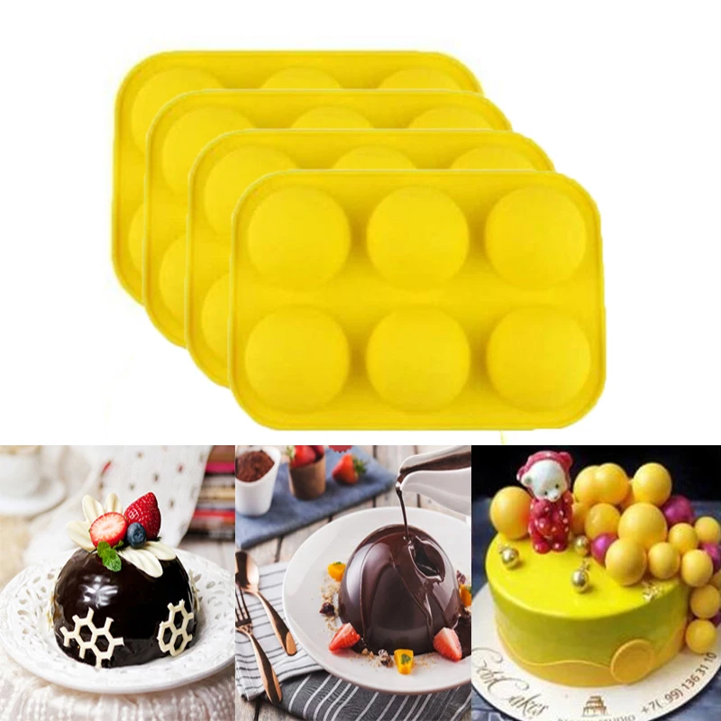 Желтая силиконовая форма для выпечки с 6 отверстиями 3D шоколада полушариков