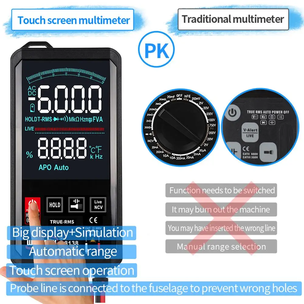 Мультиметр WinAPEX ET8138/8136 с сенсорным экраном цифровой автоматический 6000 отсчетов