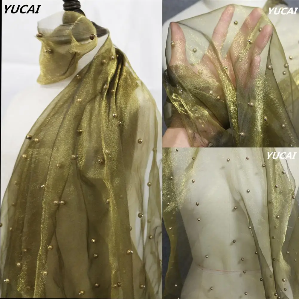 50*150 см Тюлевая ткань для одежды золотой чистый ручной работы жемчуг свадебное