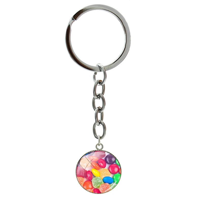 

Sweet Candy Picture Round Pendant keyring For Lovers Anniversary New Classic Cute Metal Girls Boys Key Ornament