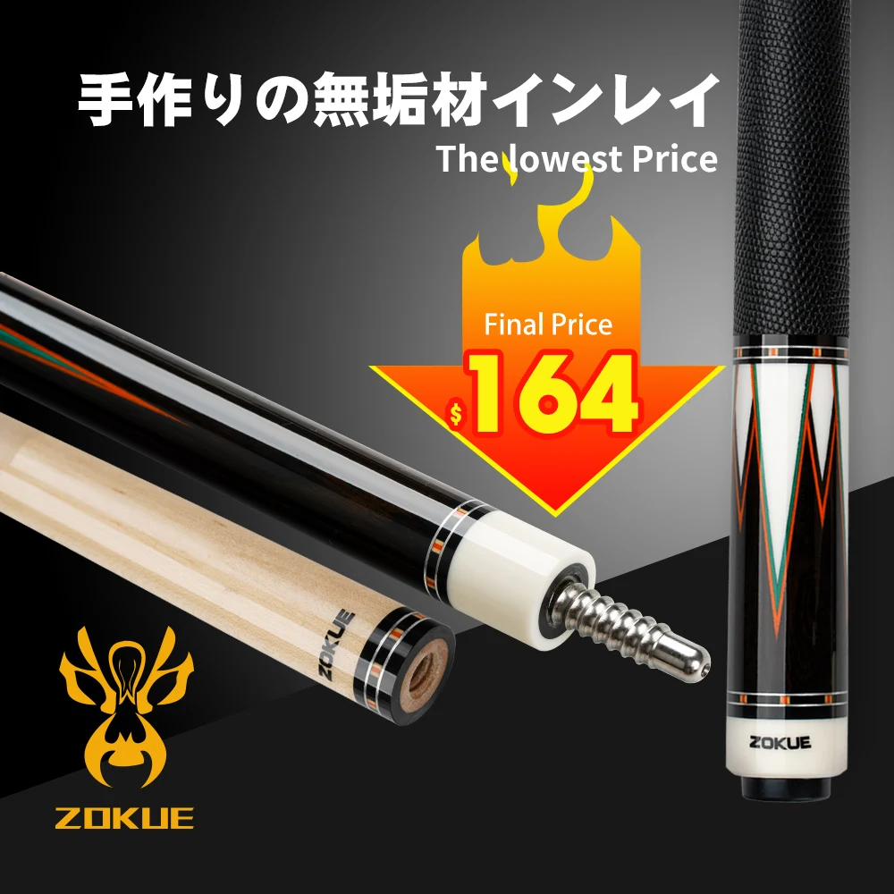 

ZOKUE Pool Cue 12.2-12.5mm Tip 3/8*8 Radial Pin Joint Solid Wood Inlay Professional Billiard Cue Pool Sticks Leather Butt Kit