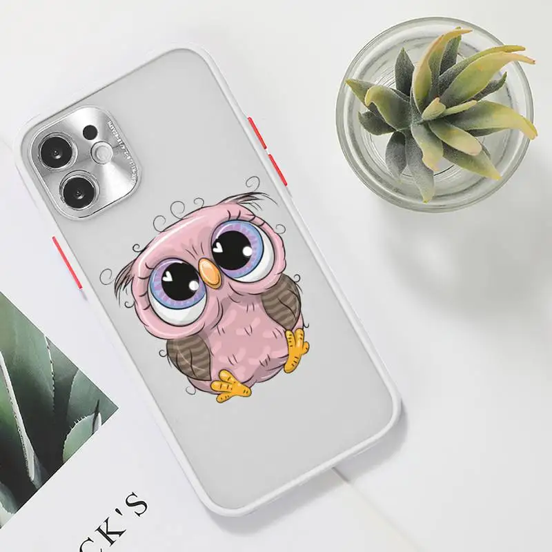

Cartoon Girl Gifts Cute Owl lovers Phone Case For iPhone 12 11 Mini Pro XR XS Max 7 8 Plus X Matte transparent White Cover