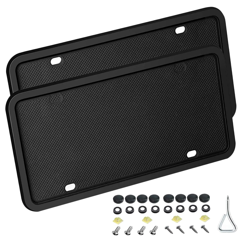 

2 Pack Universal License Plate Frames Silicone License Plate Cover with 4 Drainage Holes, Rainproof, Anti-Rust