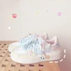 Женские кроссовки на платформе, Повседневные Дышащие, с низким верхом, персиковые, вишневые, розовые, с кольцами, белые, синие, для осени