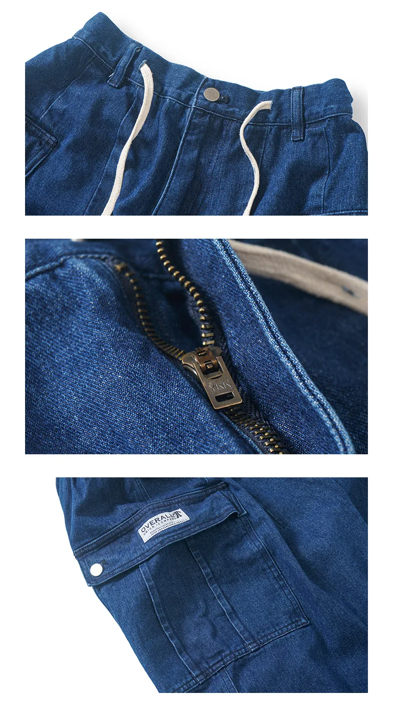 

Men Japanese Style Vintage Casual Loose Harem Denim Pant Couple Multi Pocket Streetwear Hip Hop Jeans Trousers Male Women