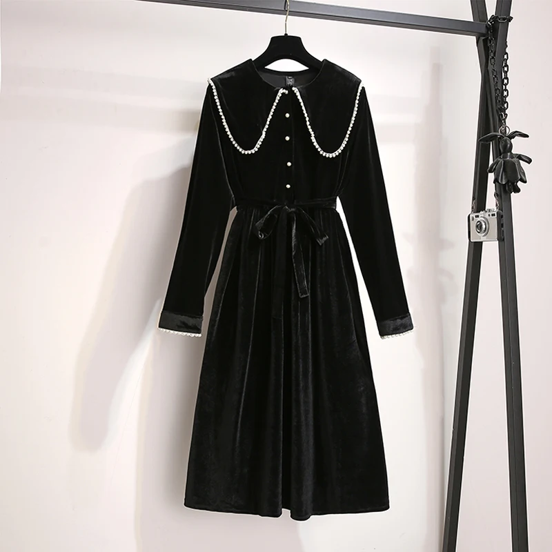 5XL женское осеннее и зимнее Золотое бархатное платье частичной толщины|Женские