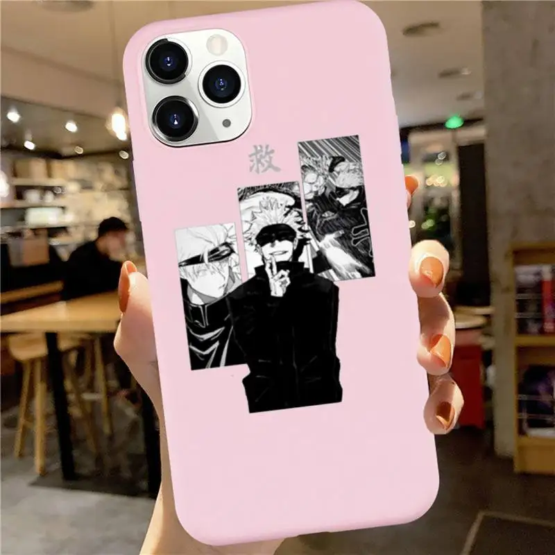 

Jujutsu Kaisen Anime Cartoon Phone Case Pink Candy Color for iPhone 6 7 8 11 12 s mini pro X XS XR MAX Plus